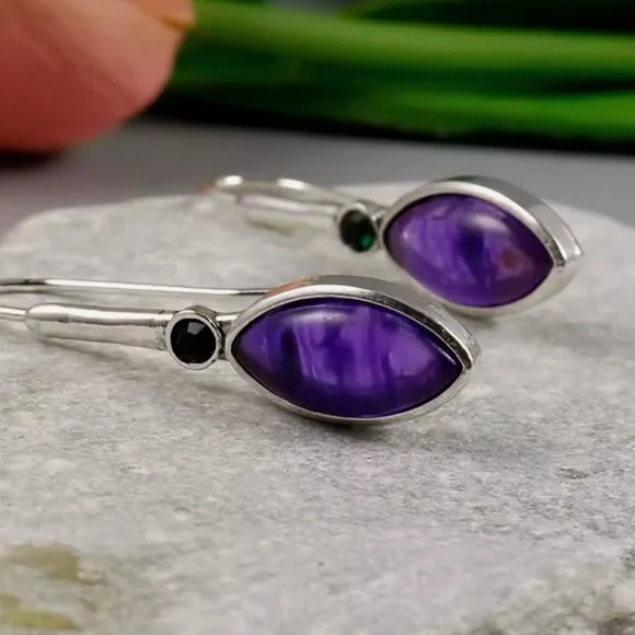 NEW Elegant Silver and Purple Drop Earrings - Picture 4 of 5